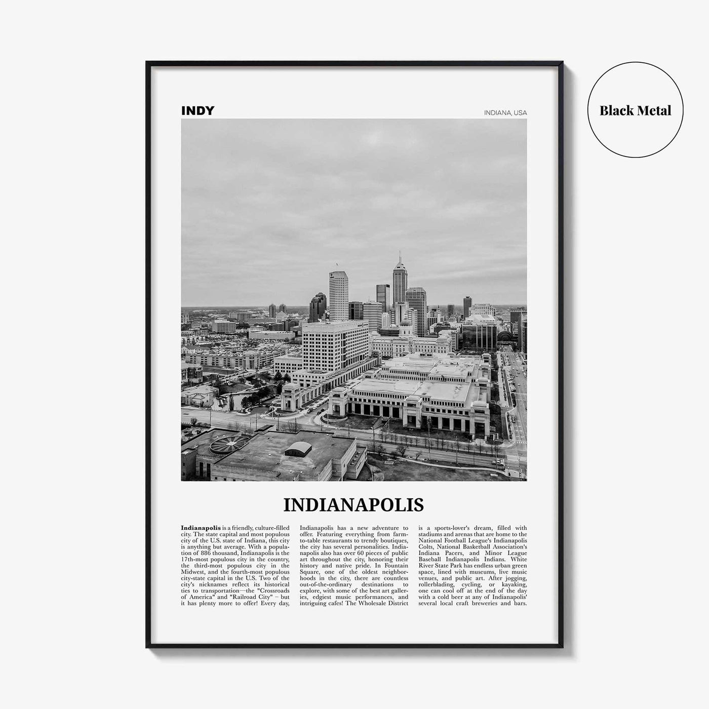Indianapolis Print Black and White No 2, Indianapolis Wall Art, Indianapolis Poster, Indianapolis Photo, Indiana USA United States