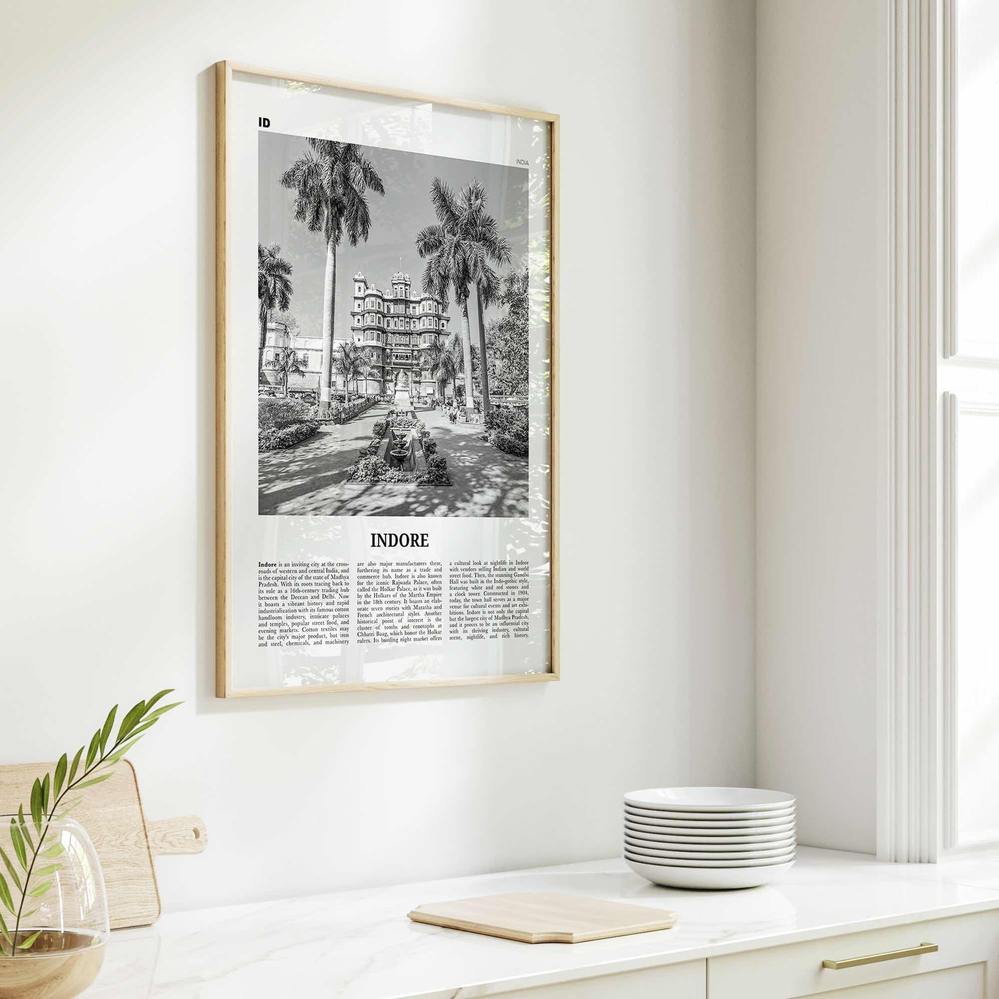 Indore Print Black and White, Indore Wall Art, Indore Poster, Indore Photo, Indore Wall Décor, Indore Map, India