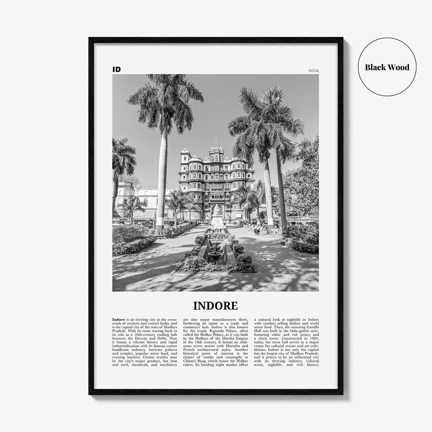 Indore Print Black and White, Indore Wall Art, Indore Poster, Indore Photo, Indore Wall Décor, Indore Map, India