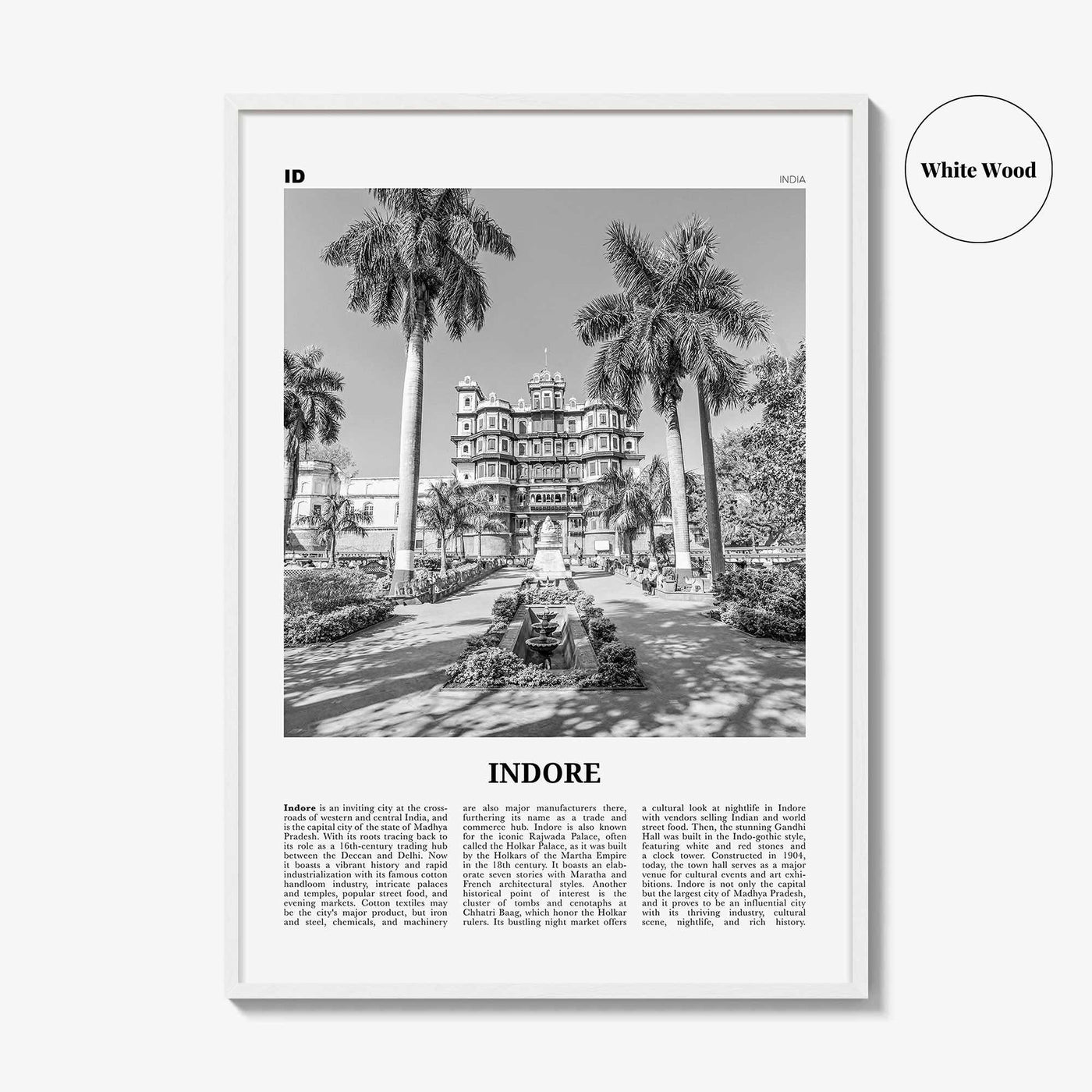 Indore Print Black and White, Indore Wall Art, Indore Poster, Indore Photo, Indore Wall Décor, Indore Map, India
