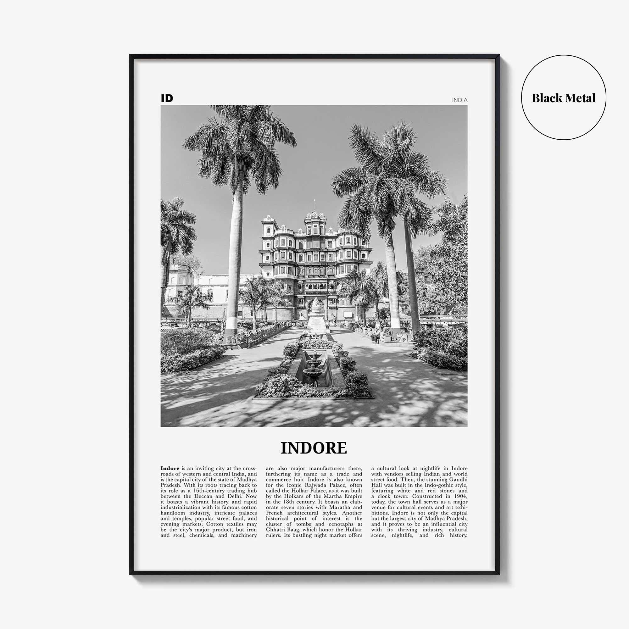 Indore Print Black and White, Indore Wall Art, Indore Poster, Indore Photo, Indore Wall Décor, Indore Map, India