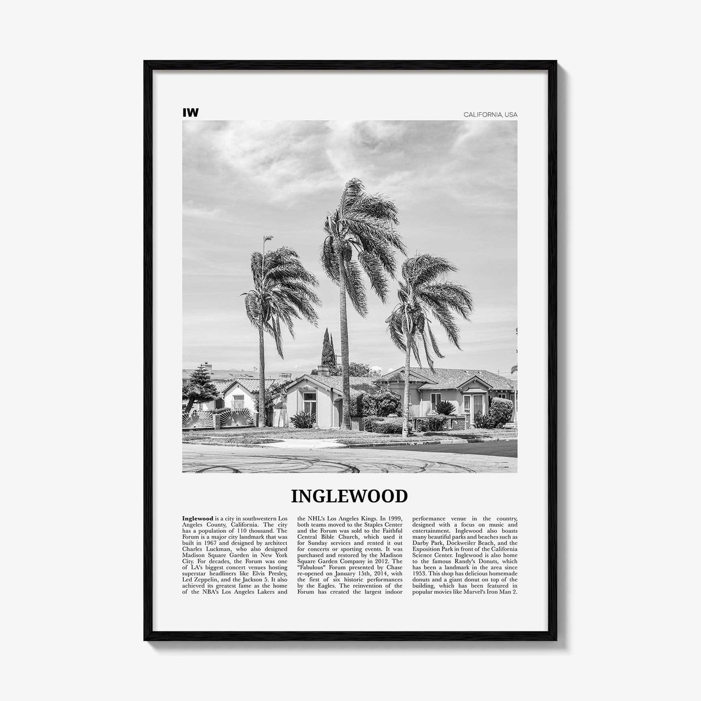 Inglewood Print Black and White, Inglewood Wall Art, Inglewood Poster, Inglewood Photo, California, USA, United States, North America