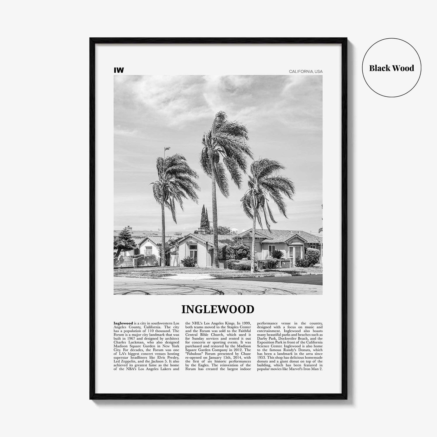 Inglewood Print Black and White, Inglewood Wall Art, Inglewood Poster, Inglewood Photo, California, USA, United States, North America