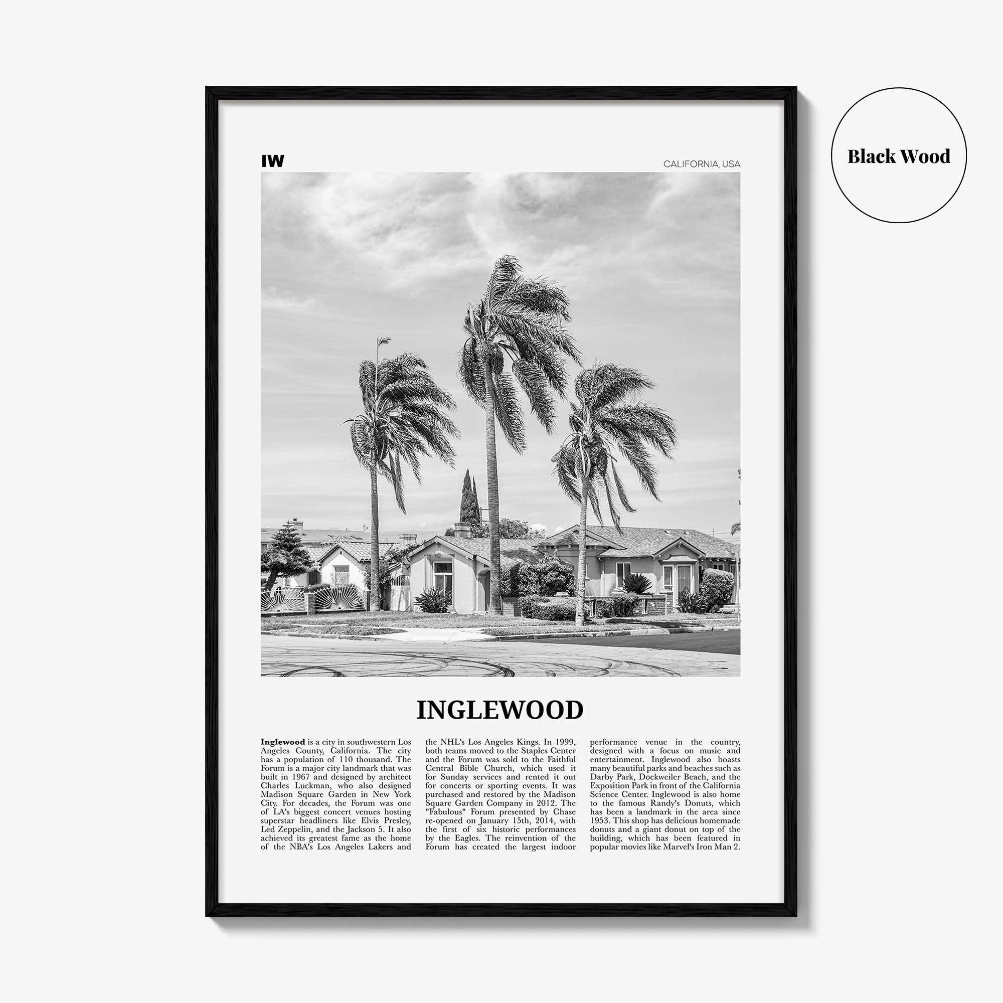 Inglewood Print Black and White, Inglewood Wall Art, Inglewood Poster, Inglewood Photo, California, USA, United States, North America
