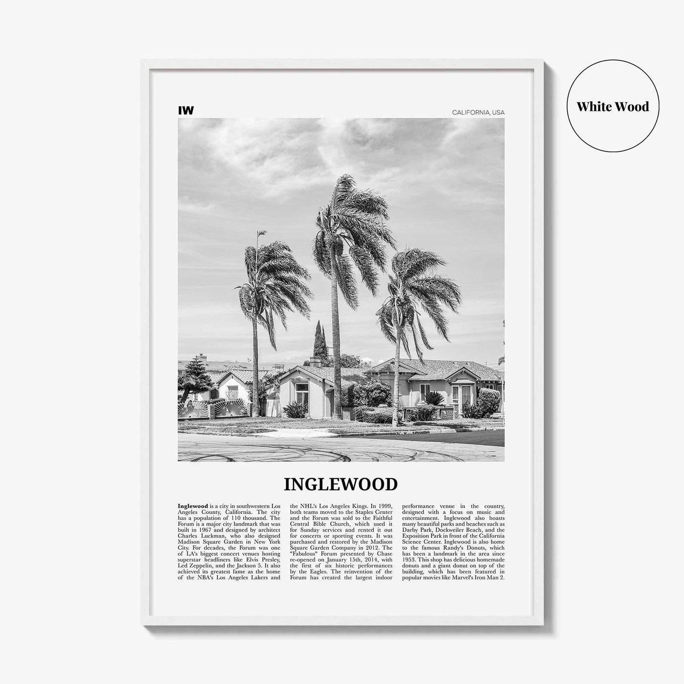 Inglewood Print Black and White, Inglewood Wall Art, Inglewood Poster, Inglewood Photo, California, USA, United States, North America