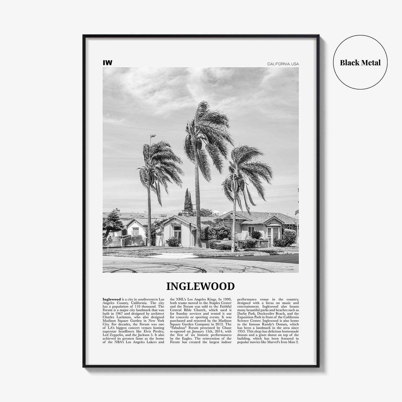 Inglewood Print Black and White, Inglewood Wall Art, Inglewood Poster, Inglewood Photo, California, USA, United States, North America