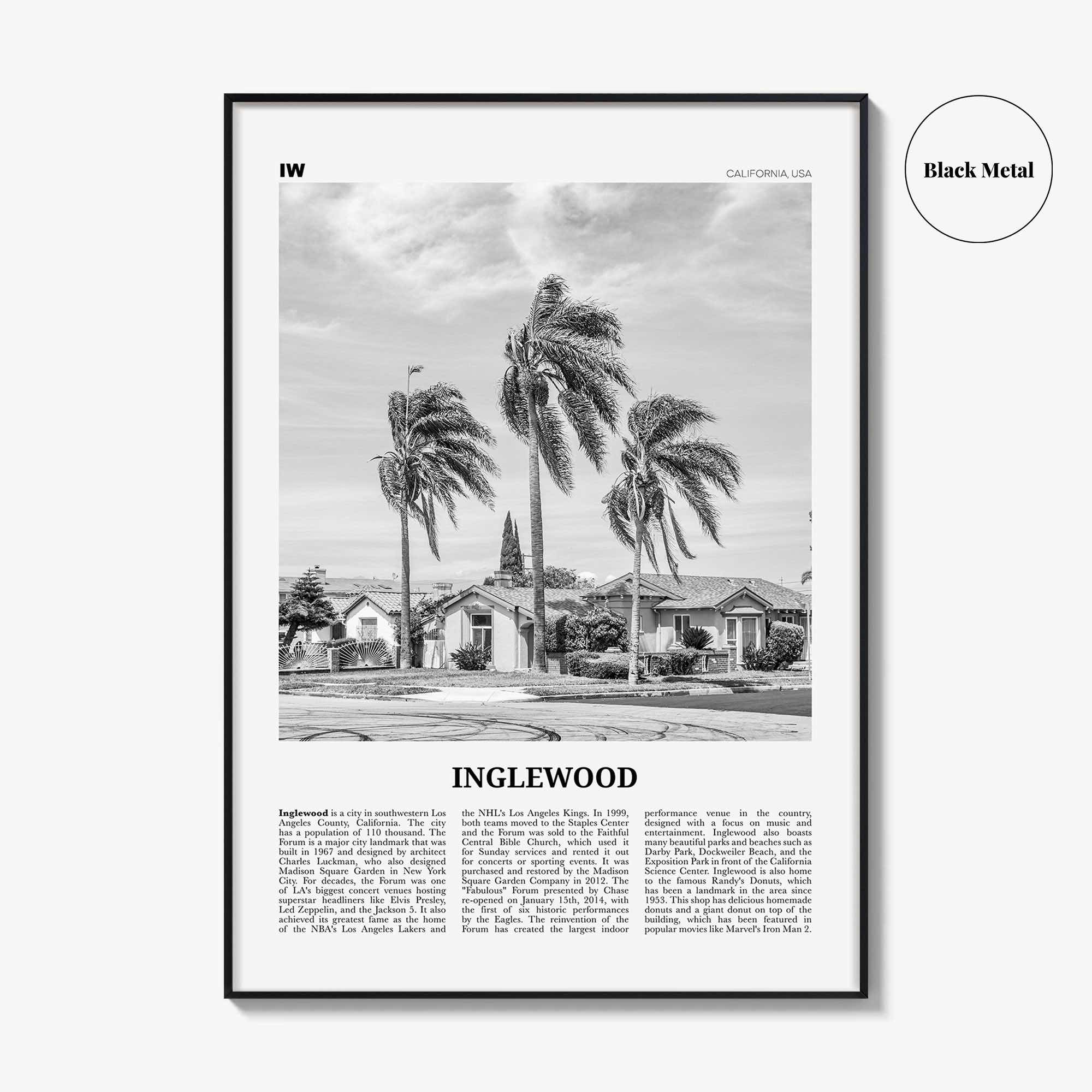 Inglewood Print Black and White, Inglewood Wall Art, Inglewood Poster, Inglewood Photo, California, USA, United States, North America