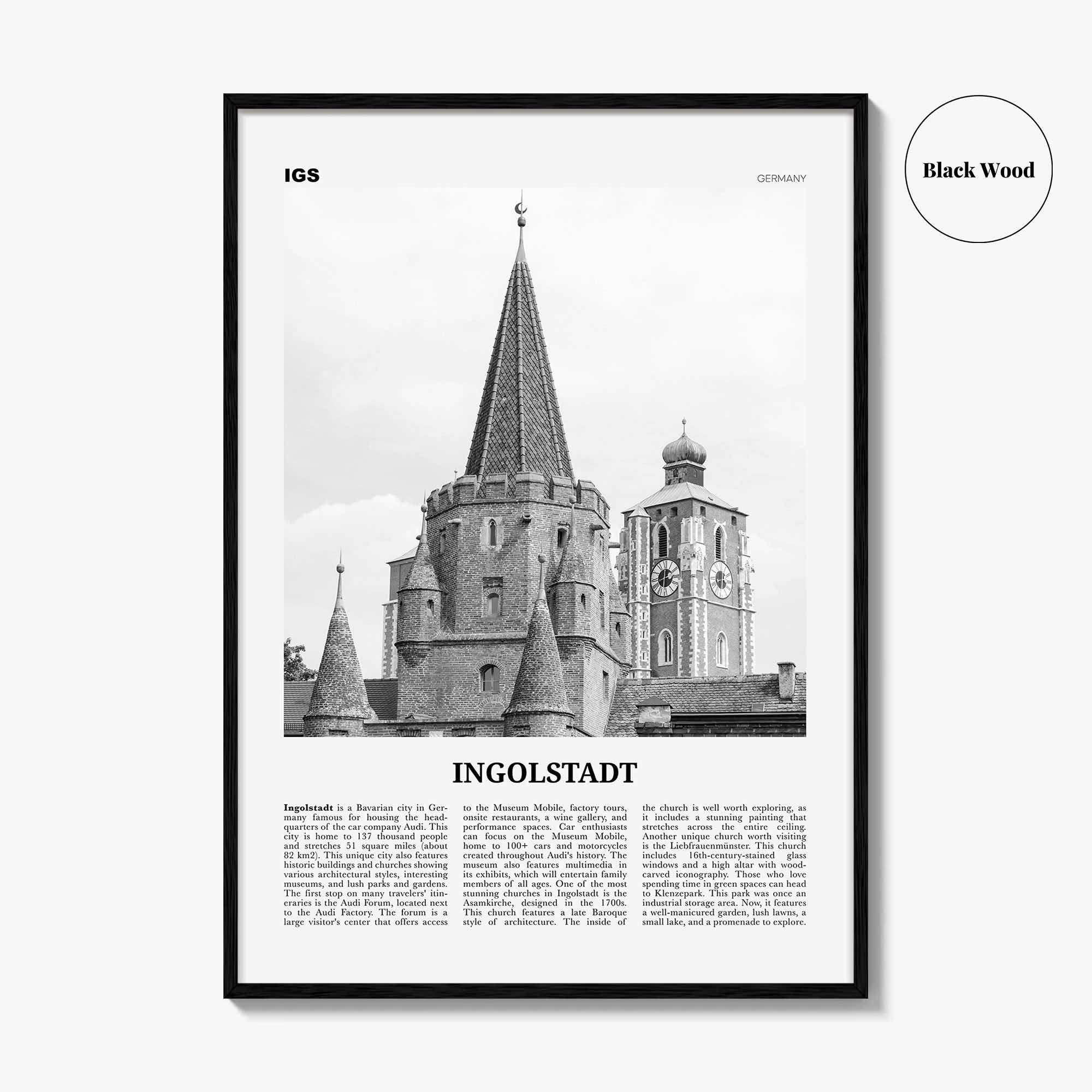 Ingolstadt Print Black and White, Ingolstadt Wall Art, Ingolstadt Poster, Ingolstadt Photo, Ingolstadt Wall Décor, Ingolstadt Map, Germany