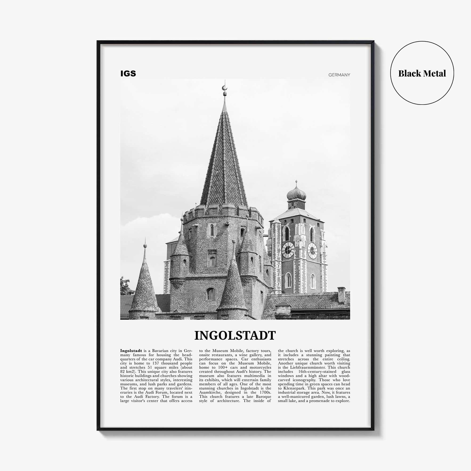 Ingolstadt Print Black and White, Ingolstadt Wall Art, Ingolstadt Poster, Ingolstadt Photo, Ingolstadt Wall Décor, Ingolstadt Map, Germany
