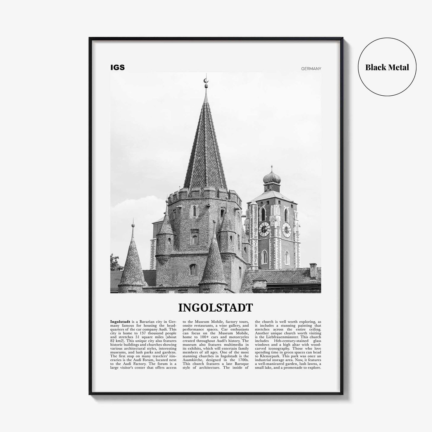 Ingolstadt Print Black and White, Ingolstadt Wall Art, Ingolstadt Poster, Ingolstadt Photo, Ingolstadt Wall Décor, Ingolstadt Map, Germany