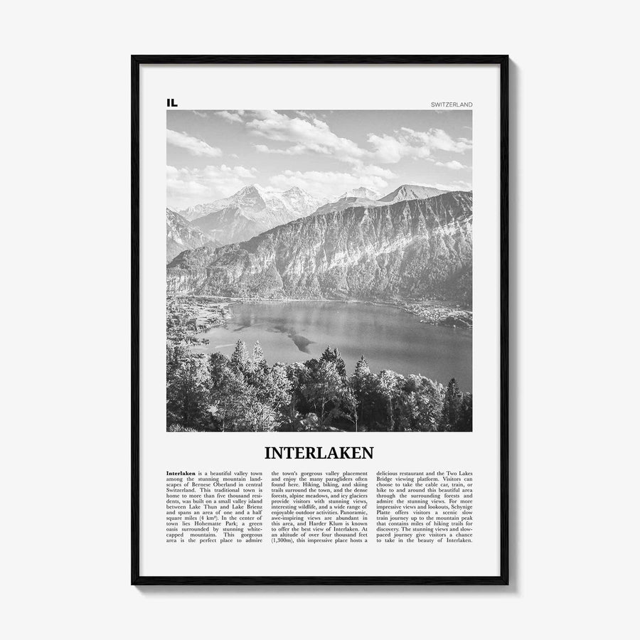 Interlaken Print Black and White, Interlaken Wall Art, Interlaken Poster, Interlaken Photo, Interlaken Map, Schweiz
