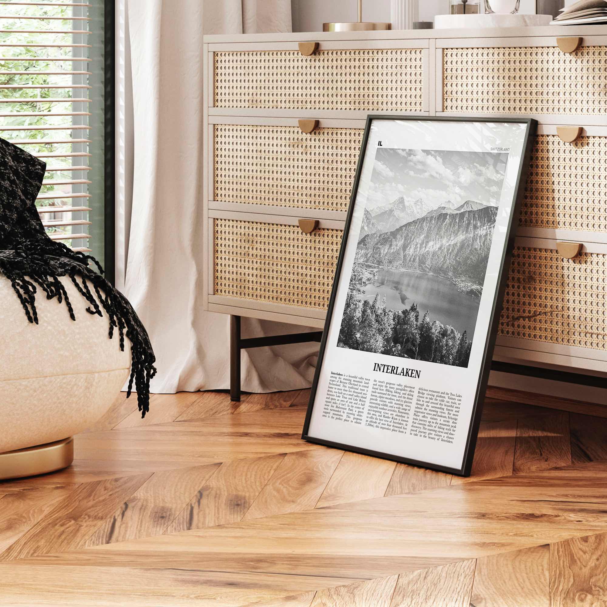 Interlaken Print Black and White, Interlaken Wall Art, Interlaken Poster, Interlaken Photo, Interlaken Map, Schweiz