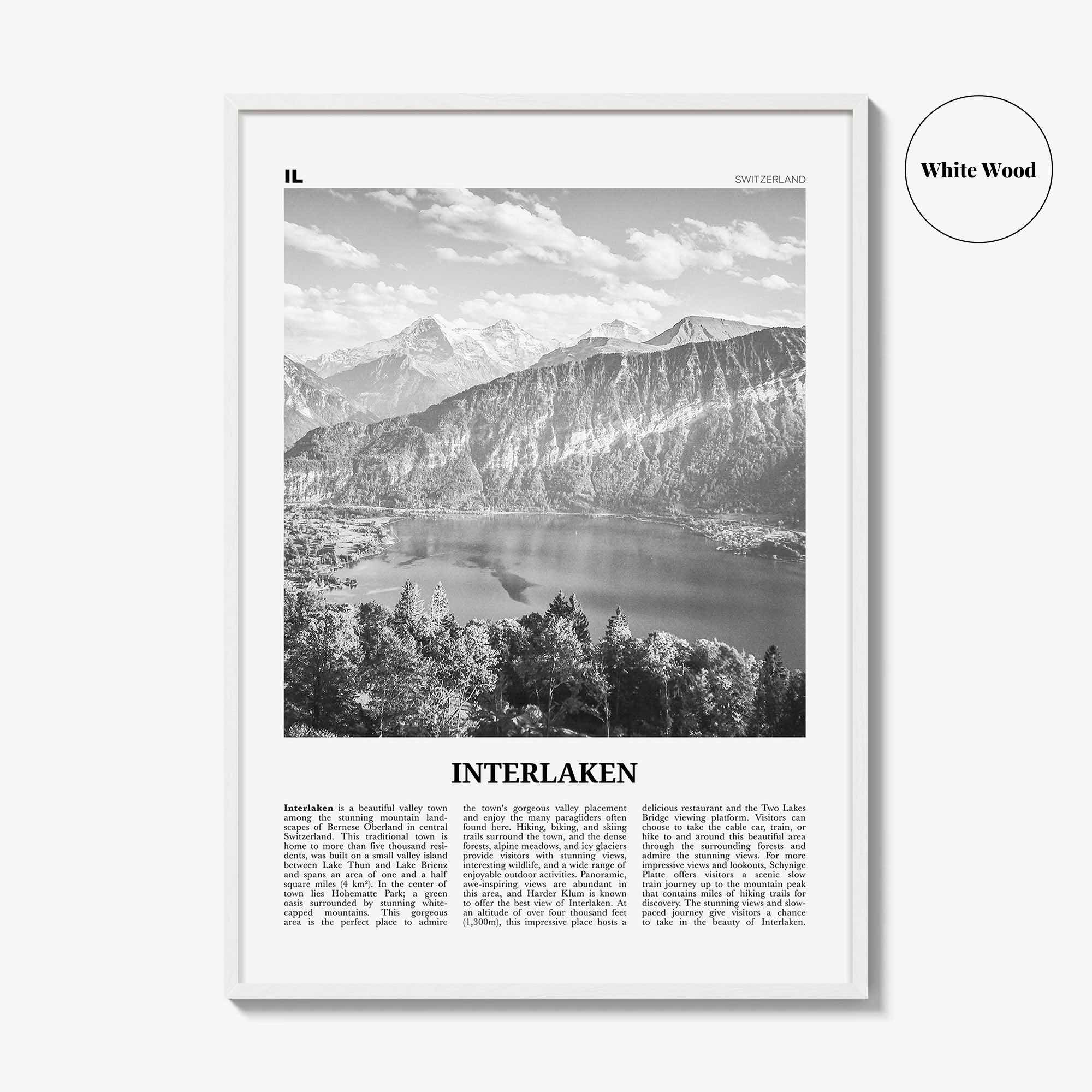Interlaken Print Black and White, Interlaken Wall Art, Interlaken Poster, Interlaken Photo, Interlaken Map, Schweiz