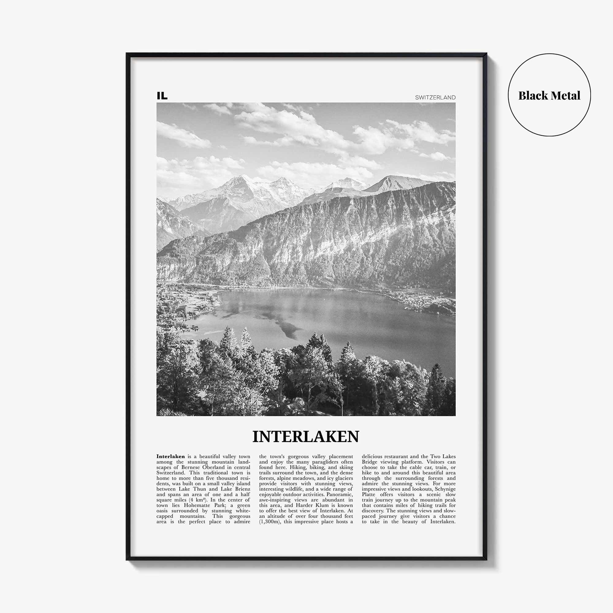 Interlaken Print Black and White, Interlaken Wall Art, Interlaken Poster, Interlaken Photo, Interlaken Map, Schweiz