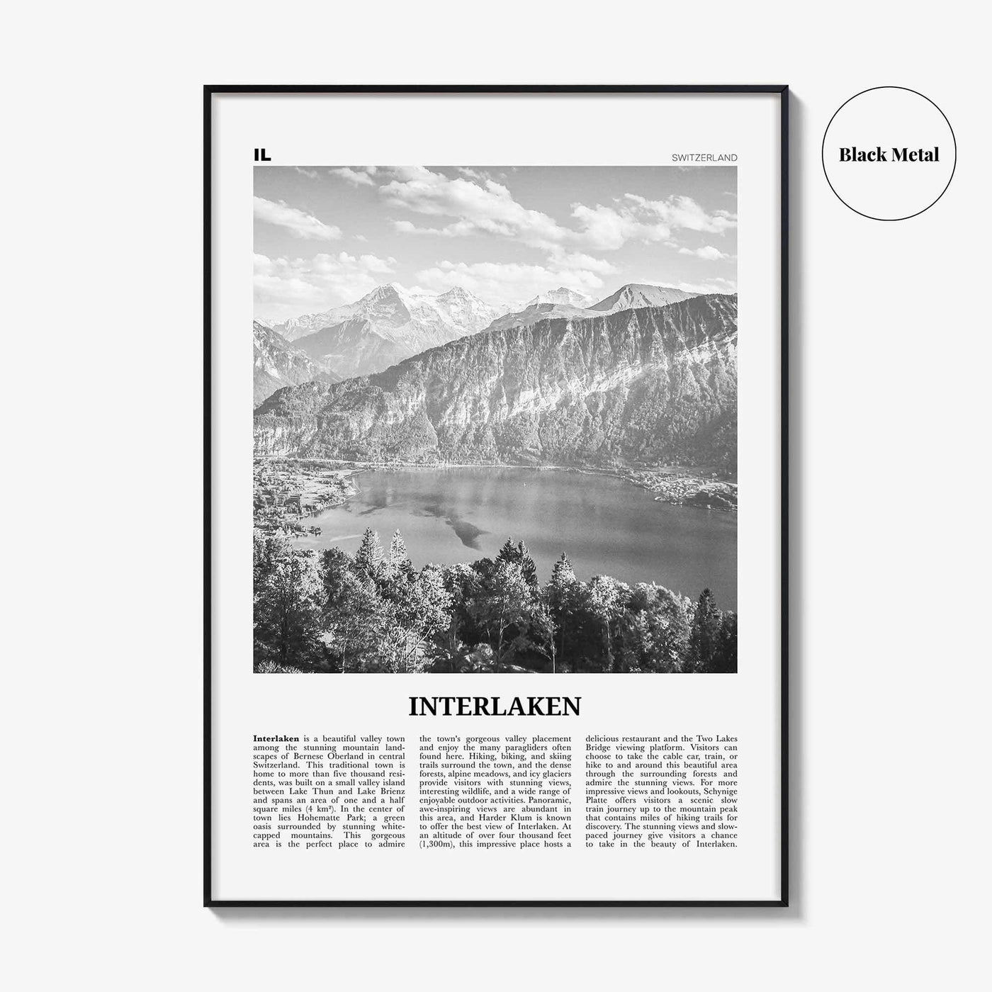 Interlaken Print Black and White, Interlaken Wall Art, Interlaken Poster, Interlaken Photo, Interlaken Map, Schweiz