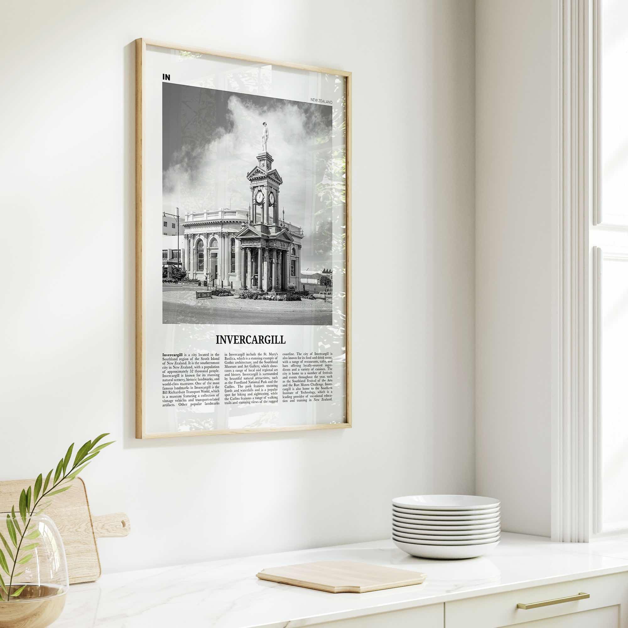 Invercargill Print Black and White, Invercargill Art, Invercargill Poster, Invercargill Photo, Invercargill Wall Décor, Invercargill Map