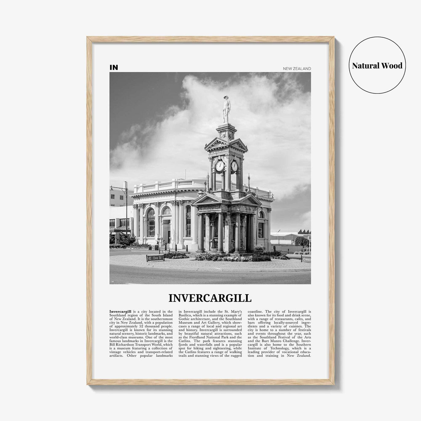 Invercargill Print Black and White, Invercargill Art, Invercargill Poster, Invercargill Photo, Invercargill Wall Décor, Invercargill Map