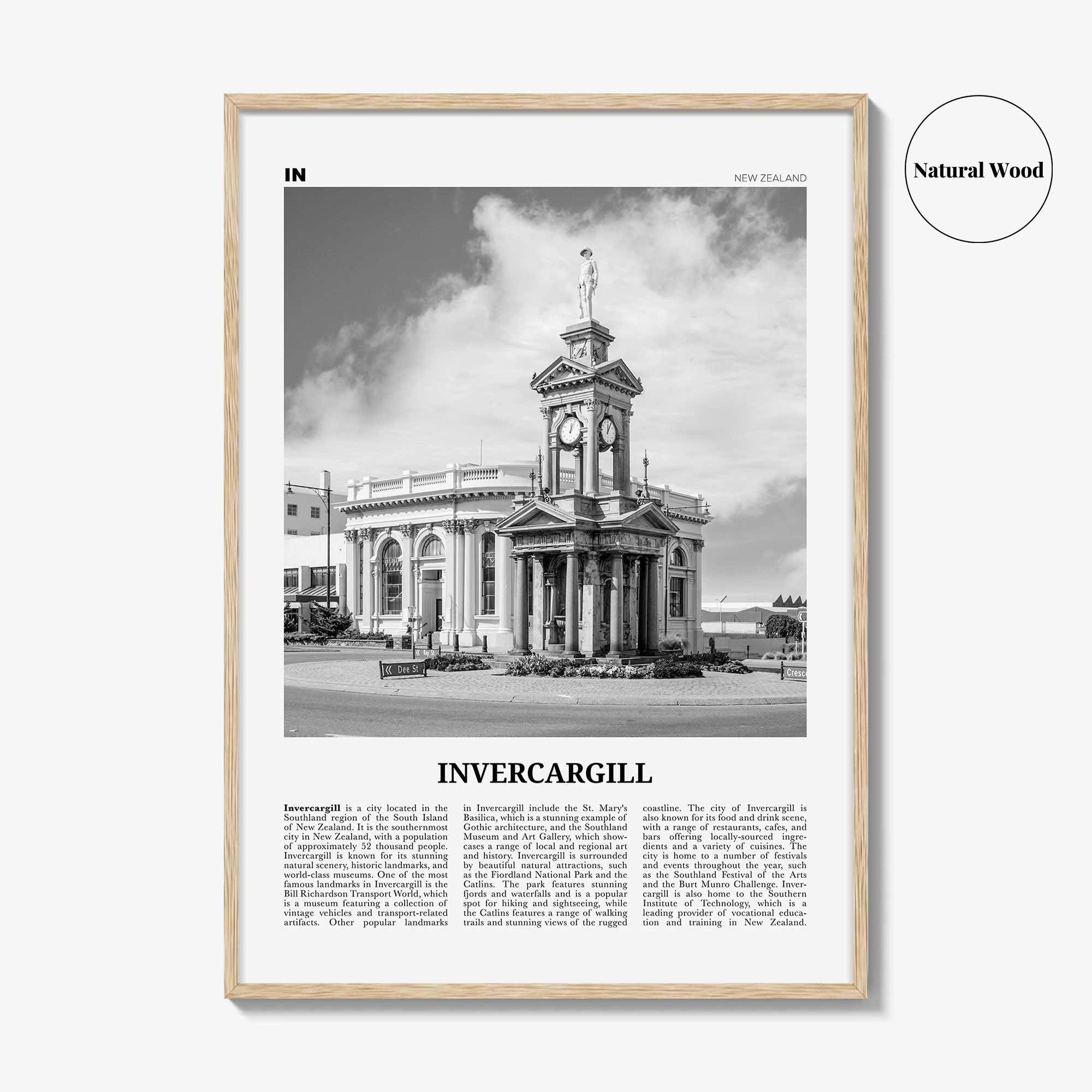Invercargill Print Black and White, Invercargill Art, Invercargill Poster, Invercargill Photo, Invercargill Wall Décor, Invercargill Map