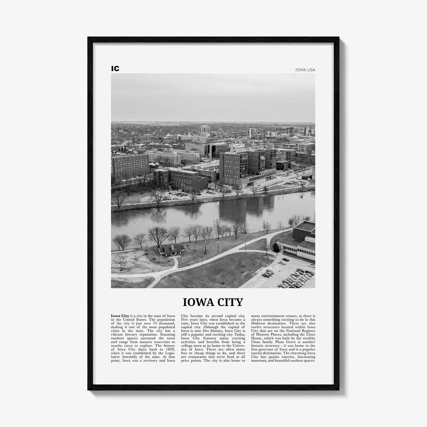 Iowa City Print Black and White, Iowa City Wall Art, Iowa City Poster, Iowa City Photo, Iowa City Wall Décor, Iowa, USA, United States
