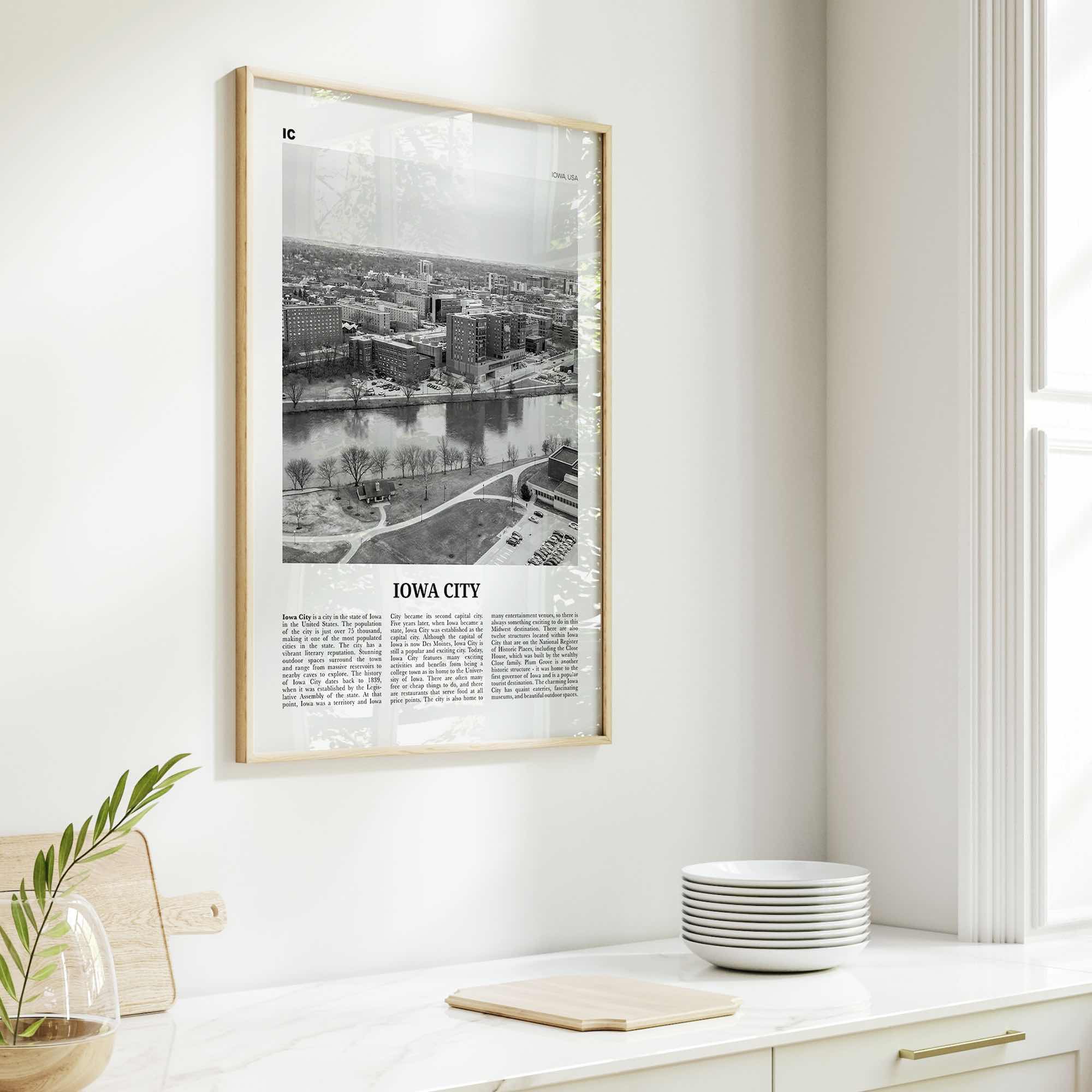 Iowa City Print Black and White, Iowa City Wall Art, Iowa City Poster, Iowa City Photo, Iowa City Wall Décor, Iowa, USA, United States