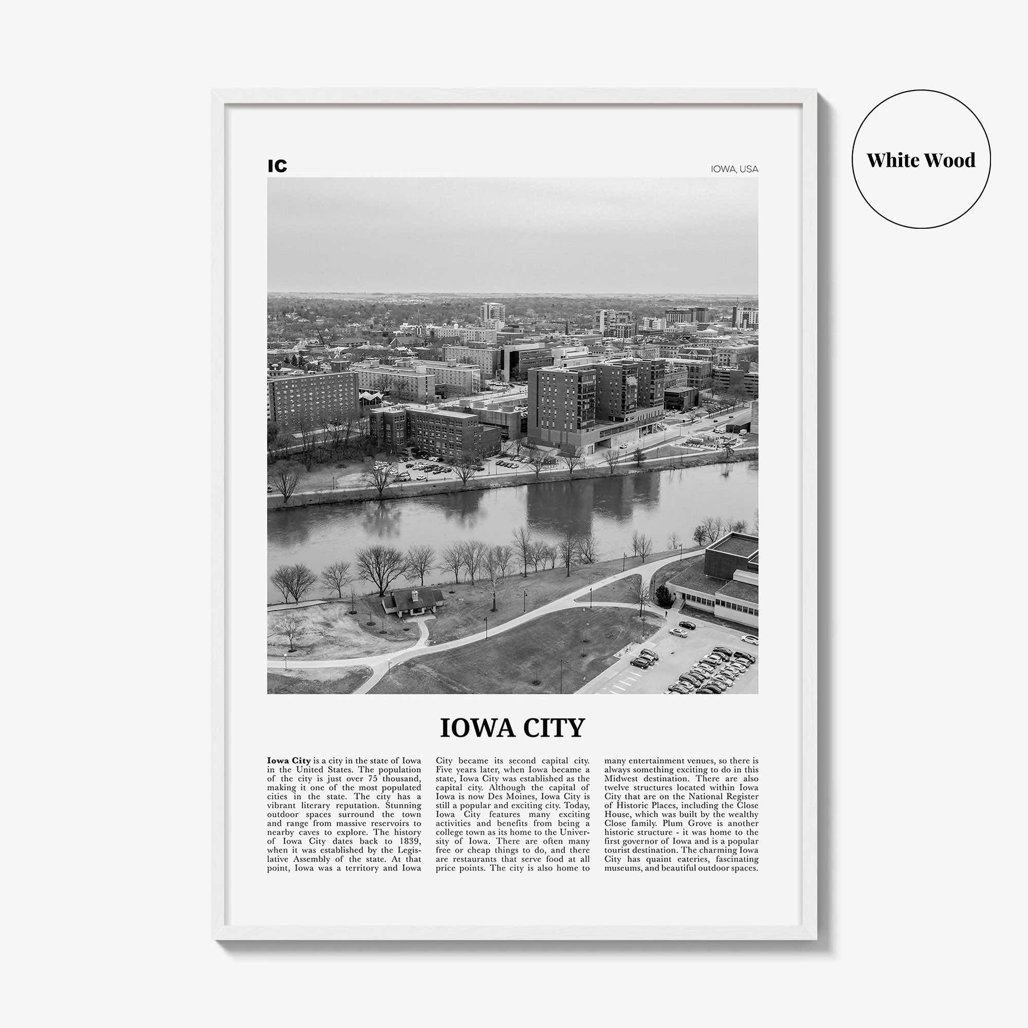 Iowa City Print Black and White, Iowa City Wall Art, Iowa City Poster, Iowa City Photo, Iowa City Wall Décor, Iowa, USA, United States