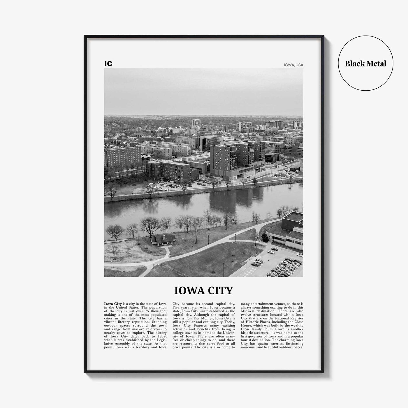 Iowa City Print Black and White, Iowa City Wall Art, Iowa City Poster, Iowa City Photo, Iowa City Wall Décor, Iowa, USA, United States