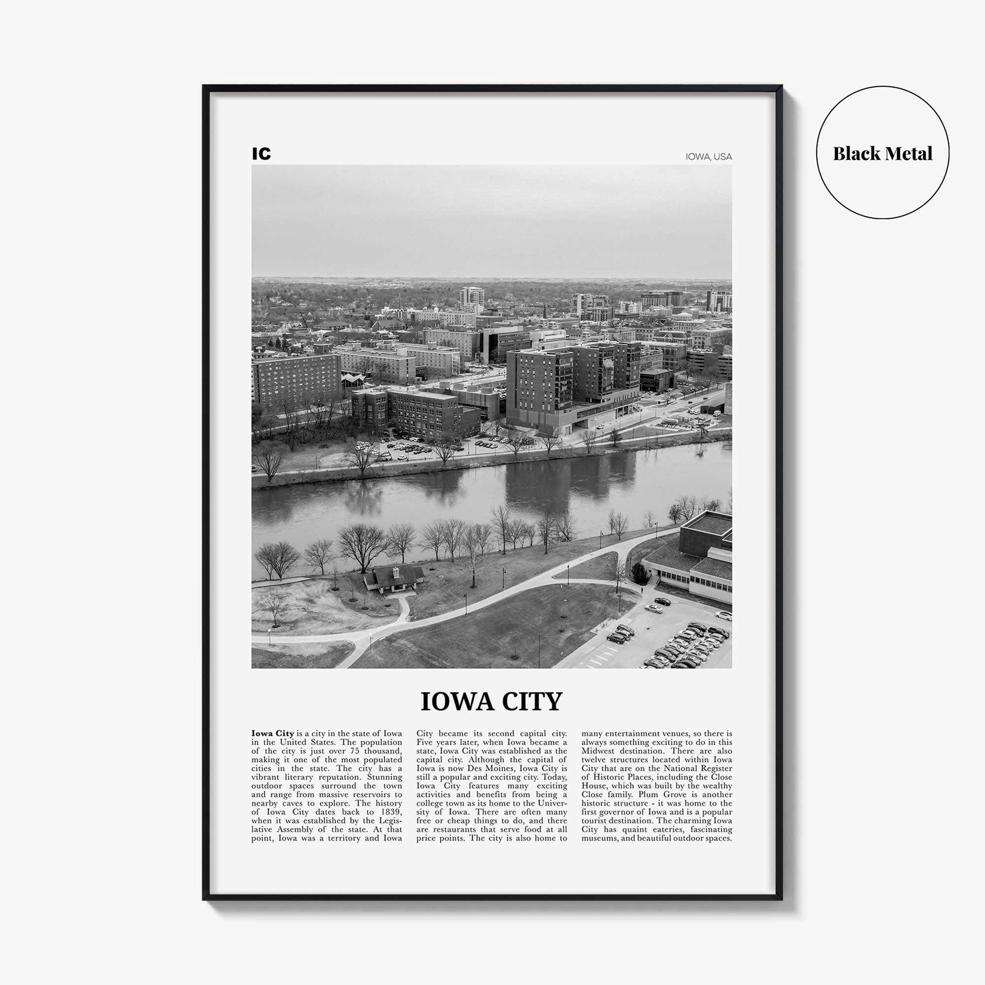 Iowa City Print Black and White, Iowa City Wall Art, Iowa City Poster, Iowa City Photo, Iowa City Wall Décor, Iowa, USA, United States