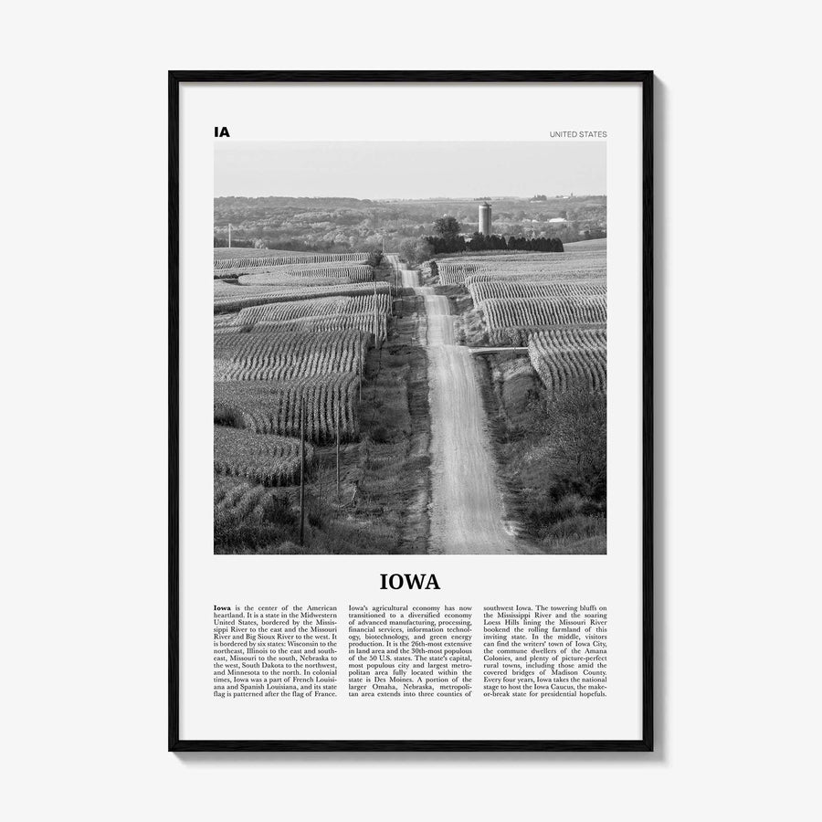 Iowa Print Black and White No 1, Iowa Wall Art, Iowa Poster, Iowa Photo, Iowa Wall Décor, Iowa Map, United States