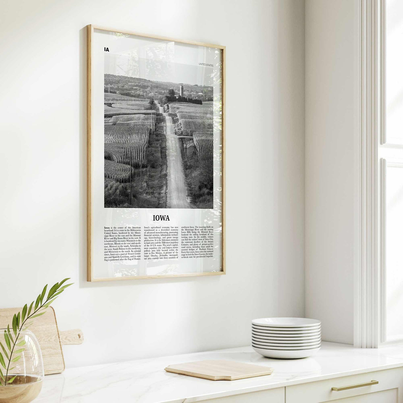 Iowa Print Black and White No 1, Iowa Wall Art, Iowa Poster, Iowa Photo, Iowa Wall Décor, Iowa Map, United States