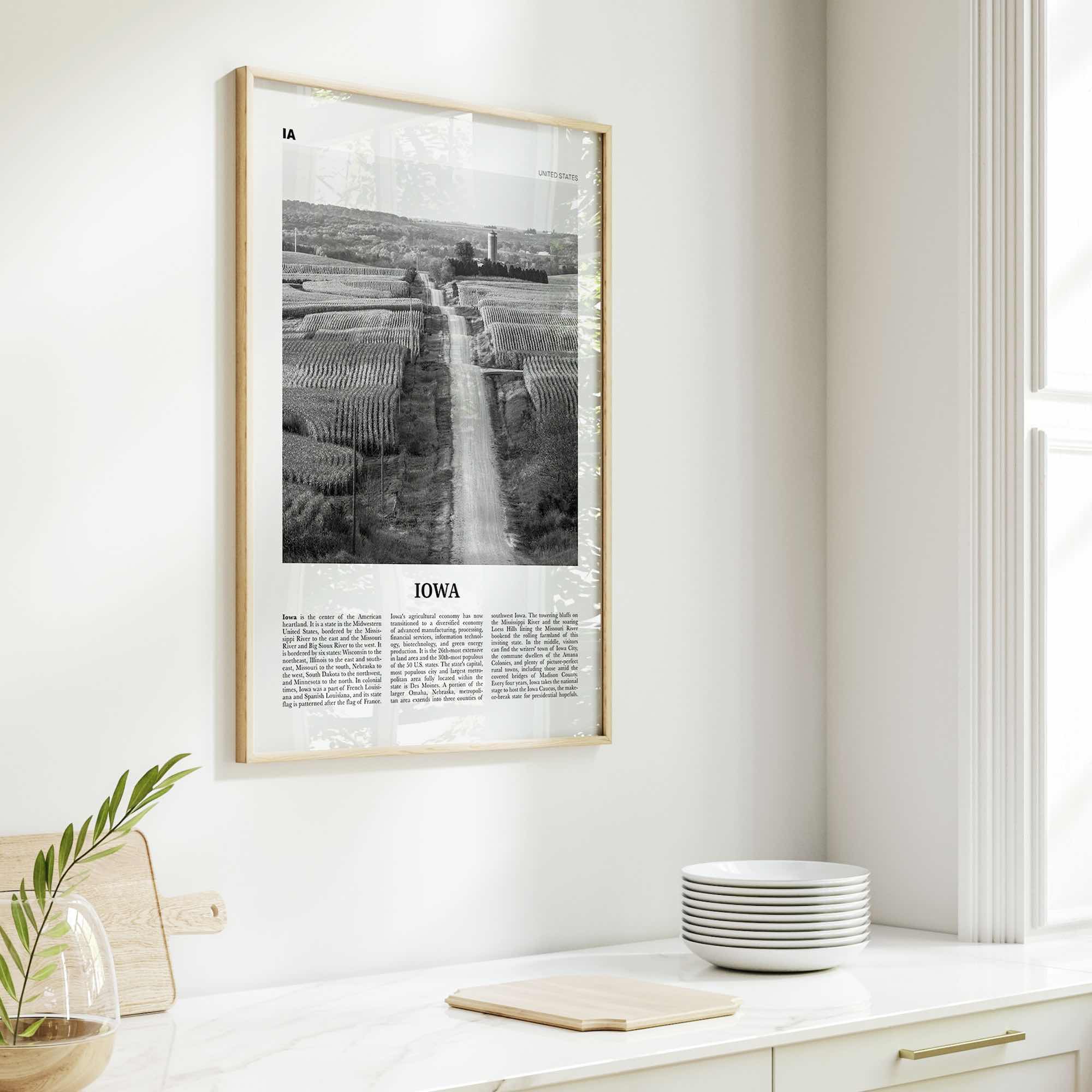 Iowa Print Black and White No 1, Iowa Wall Art, Iowa Poster, Iowa Photo, Iowa Wall Décor, Iowa Map, United States