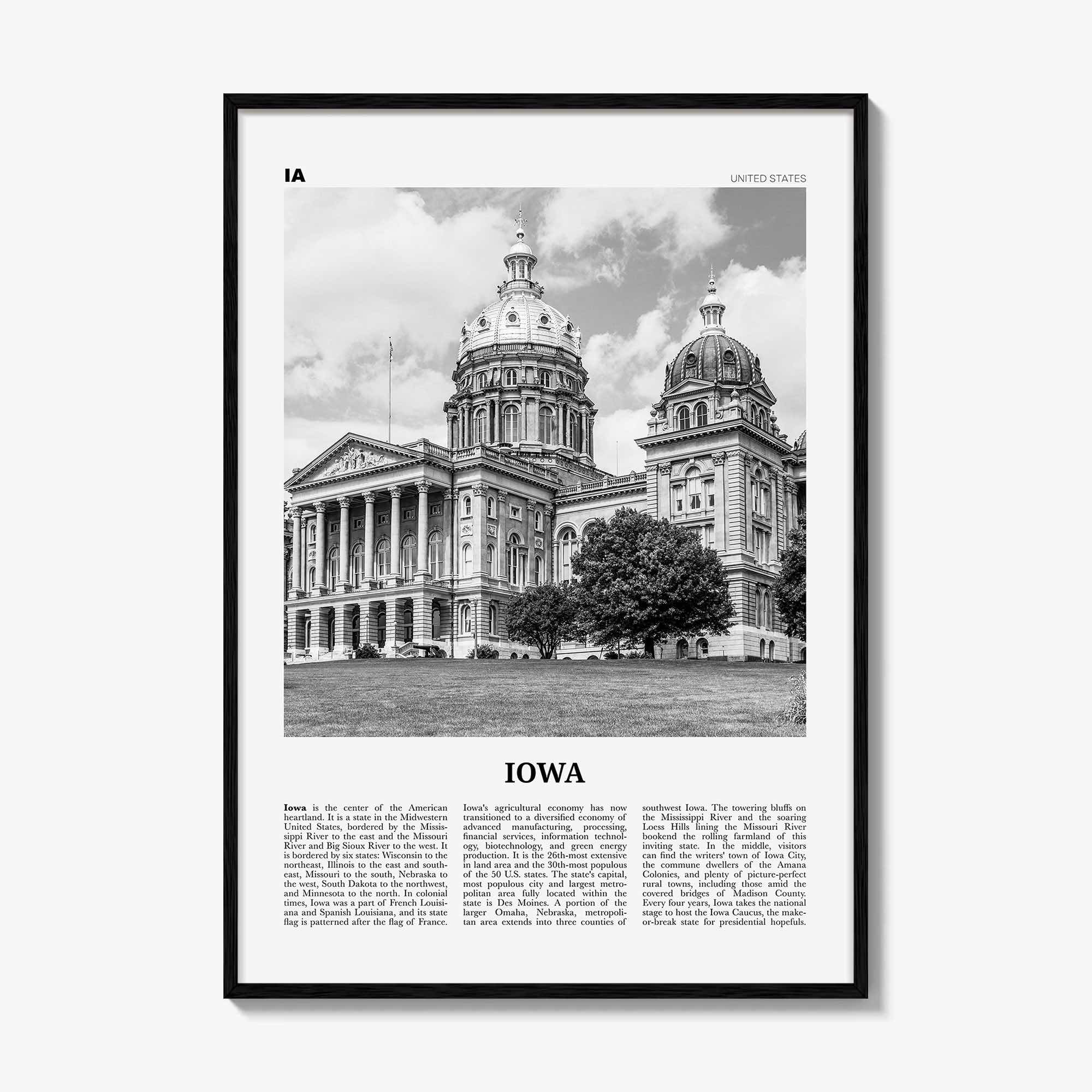 Iowa Print Black and White No 2, Iowa Wall Art, Iowa Poster, Iowa Photo, Iowa Wall Decor, USA State Art Print, USA, United States