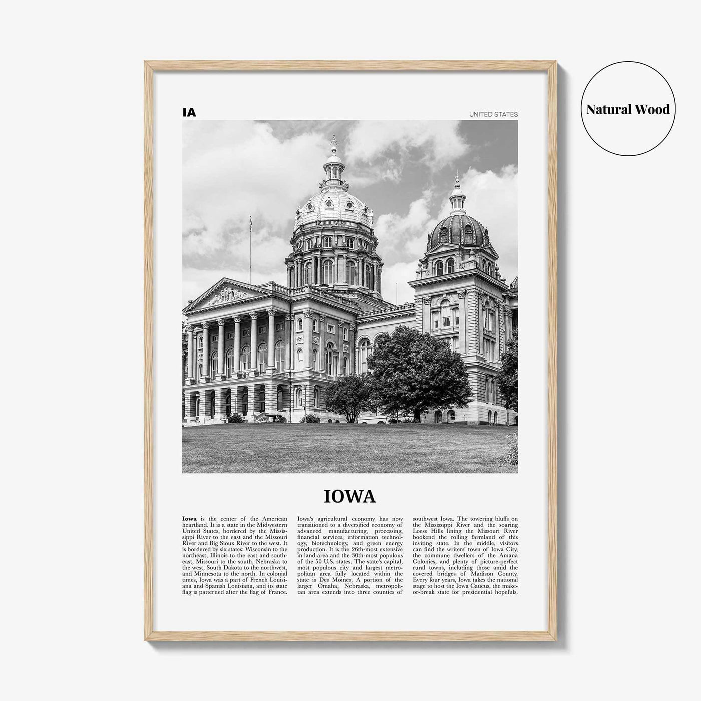 Iowa Print Black and White No 2, Iowa Wall Art, Iowa Poster, Iowa Photo, Iowa Wall Decor, USA State Art Print, USA, United States