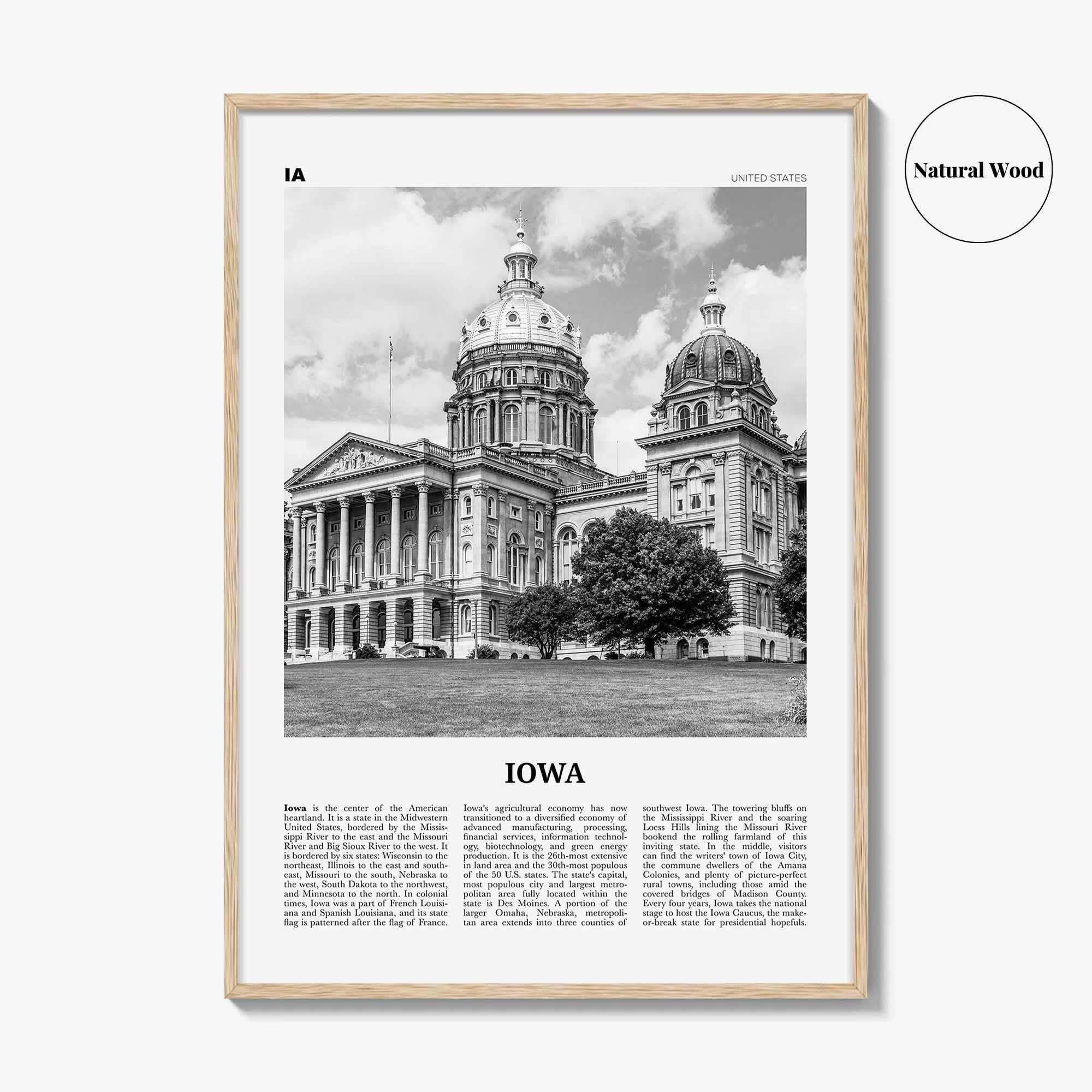 Iowa Print Black and White No 2, Iowa Wall Art, Iowa Poster, Iowa Photo, Iowa Wall Decor, USA State Art Print, USA, United States