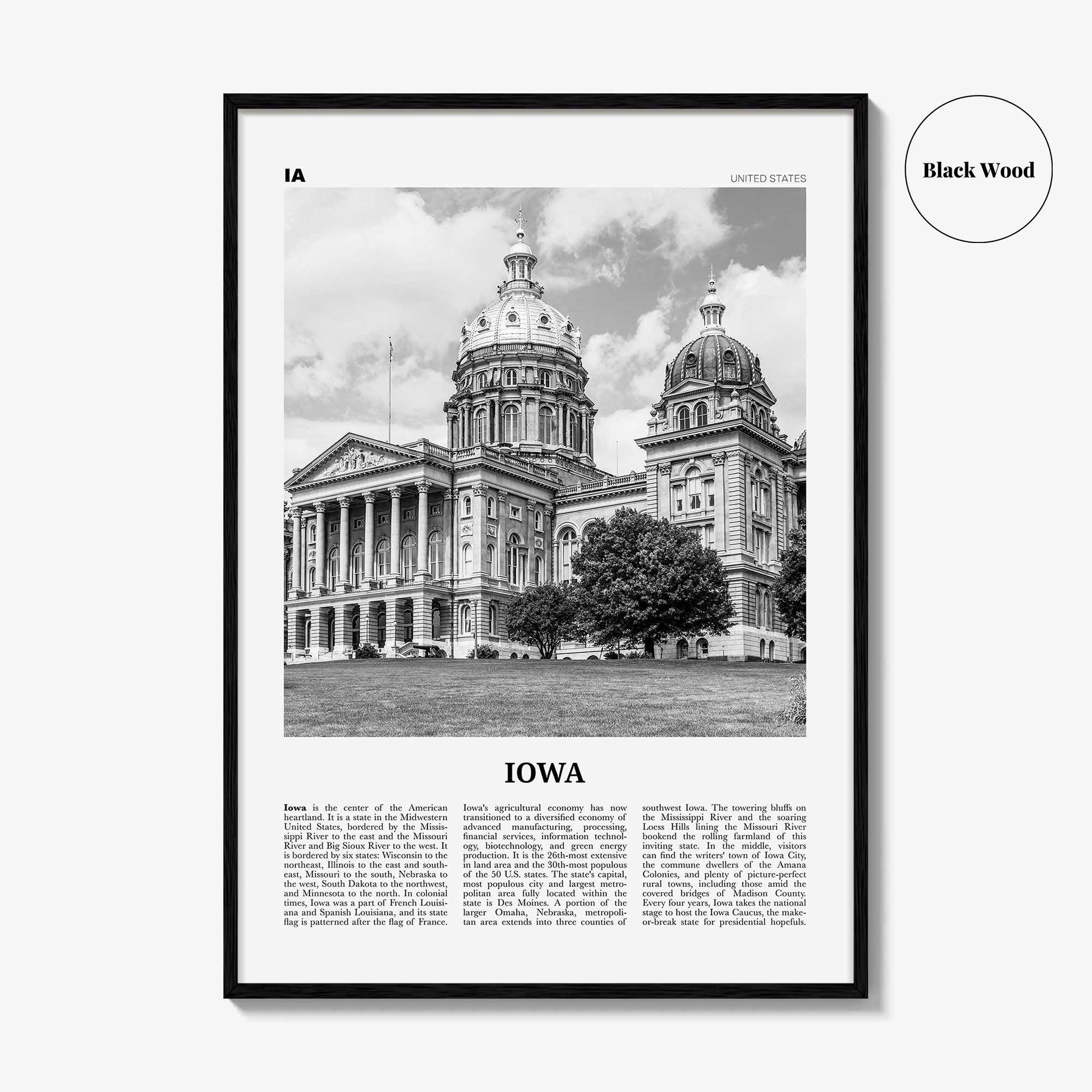 Iowa Print Black and White No 2, Iowa Wall Art, Iowa Poster, Iowa Photo, Iowa Wall Decor, USA State Art Print, USA, United States