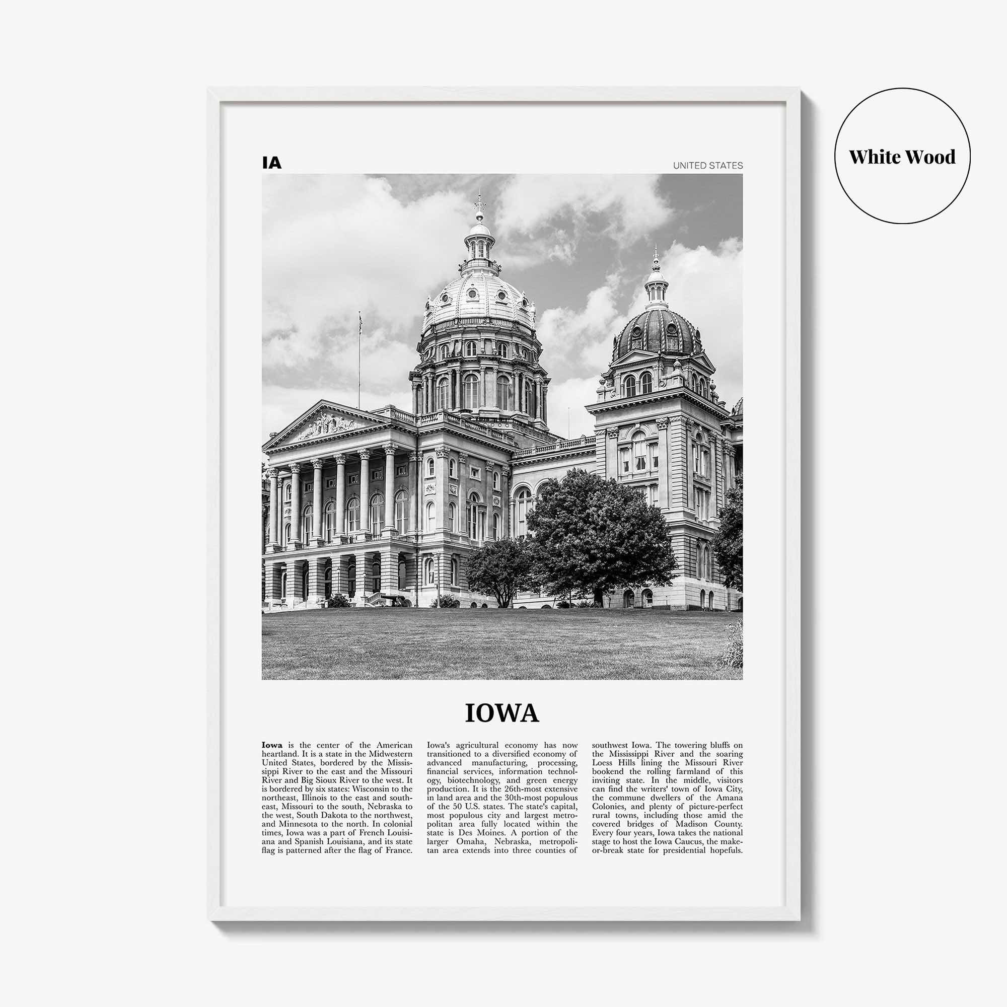 Iowa Print Black and White No 2, Iowa Wall Art, Iowa Poster, Iowa Photo, Iowa Wall Decor, USA State Art Print, USA, United States