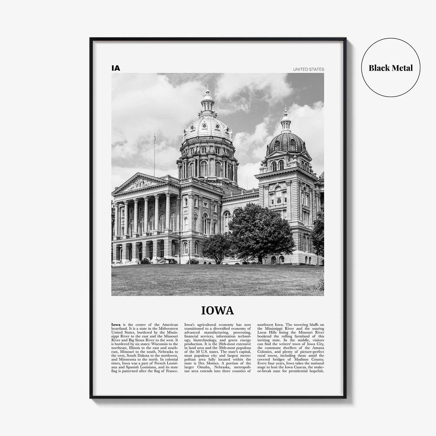 Iowa Print Black and White No 2, Iowa Wall Art, Iowa Poster, Iowa Photo, Iowa Wall Decor, USA State Art Print, USA, United States