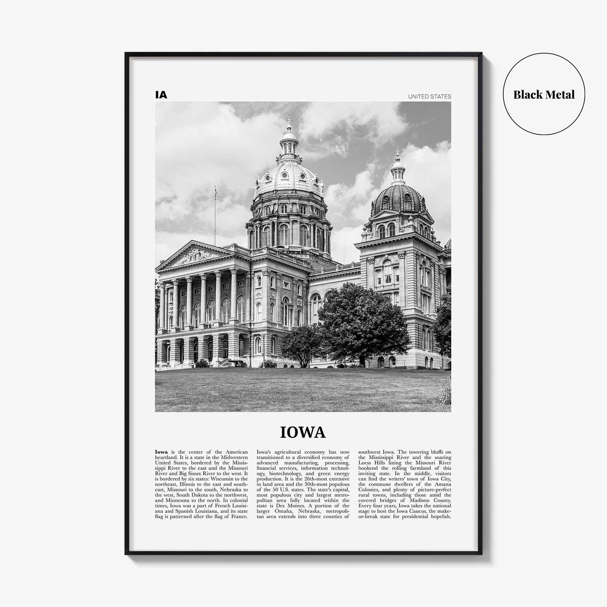 Iowa Print Black and White No 2, Iowa Wall Art, Iowa Poster, Iowa Photo, Iowa Wall Decor, USA State Art Print, USA, United States