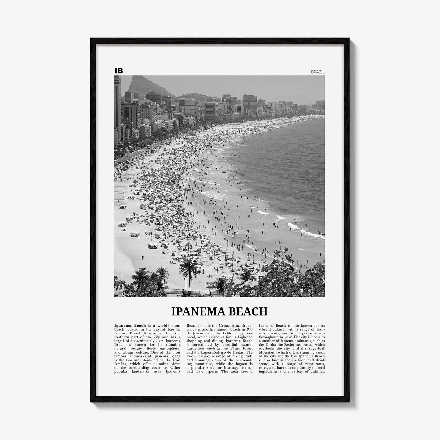 Ipanema Beach Print Black and White, Ipanema Beach Wall Art, Ipanema Beach Poster, Ipanema Beach Photo, Ipanema Beach Wall Décor, Brazil