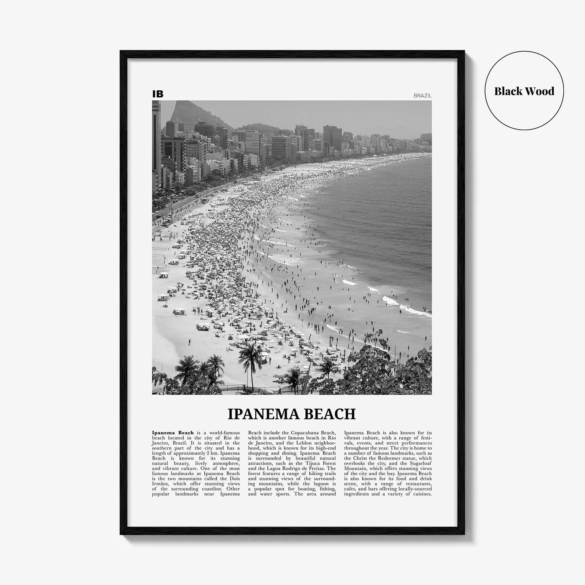 Ipanema Beach Print Black and White, Ipanema Beach Wall Art, Ipanema Beach Poster, Ipanema Beach Photo, Ipanema Beach Wall Décor, Brazil
