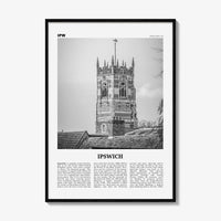 Ipswich Print Black and White, Ipswich Wall Art, Ipswich Poster, Ipswich Photo, Ipswich Wall Décor, Ipswich Map, England, UK