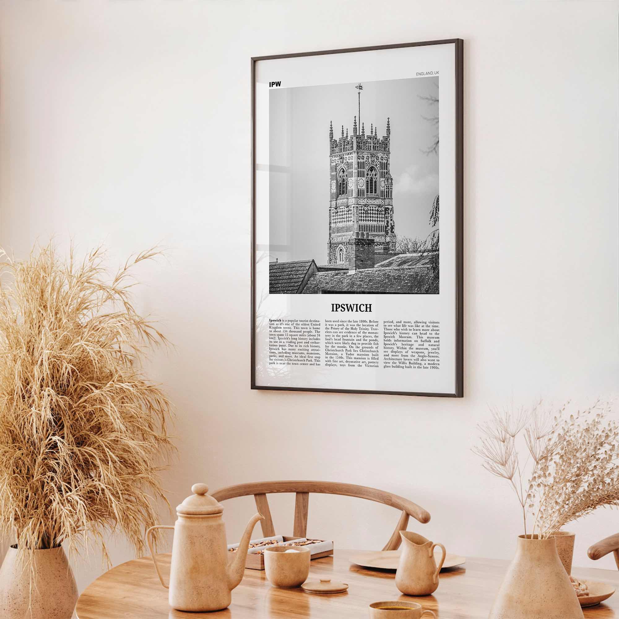 Ipswich Print Black and White, Ipswich Wall Art, Ipswich Poster, Ipswich Photo, Ipswich Wall Décor, Ipswich Map, England, UK