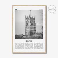 Ipswich Print Black and White, Ipswich Wall Art, Ipswich Poster, Ipswich Photo, Ipswich Wall Décor, Ipswich Map, England, UK