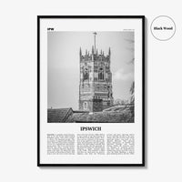 Ipswich Print Black and White, Ipswich Wall Art, Ipswich Poster, Ipswich Photo, Ipswich Wall Décor, Ipswich Map, England, UK