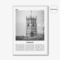 Ipswich Print Black and White, Ipswich Wall Art, Ipswich Poster, Ipswich Photo, Ipswich Wall Décor, Ipswich Map, England, UK