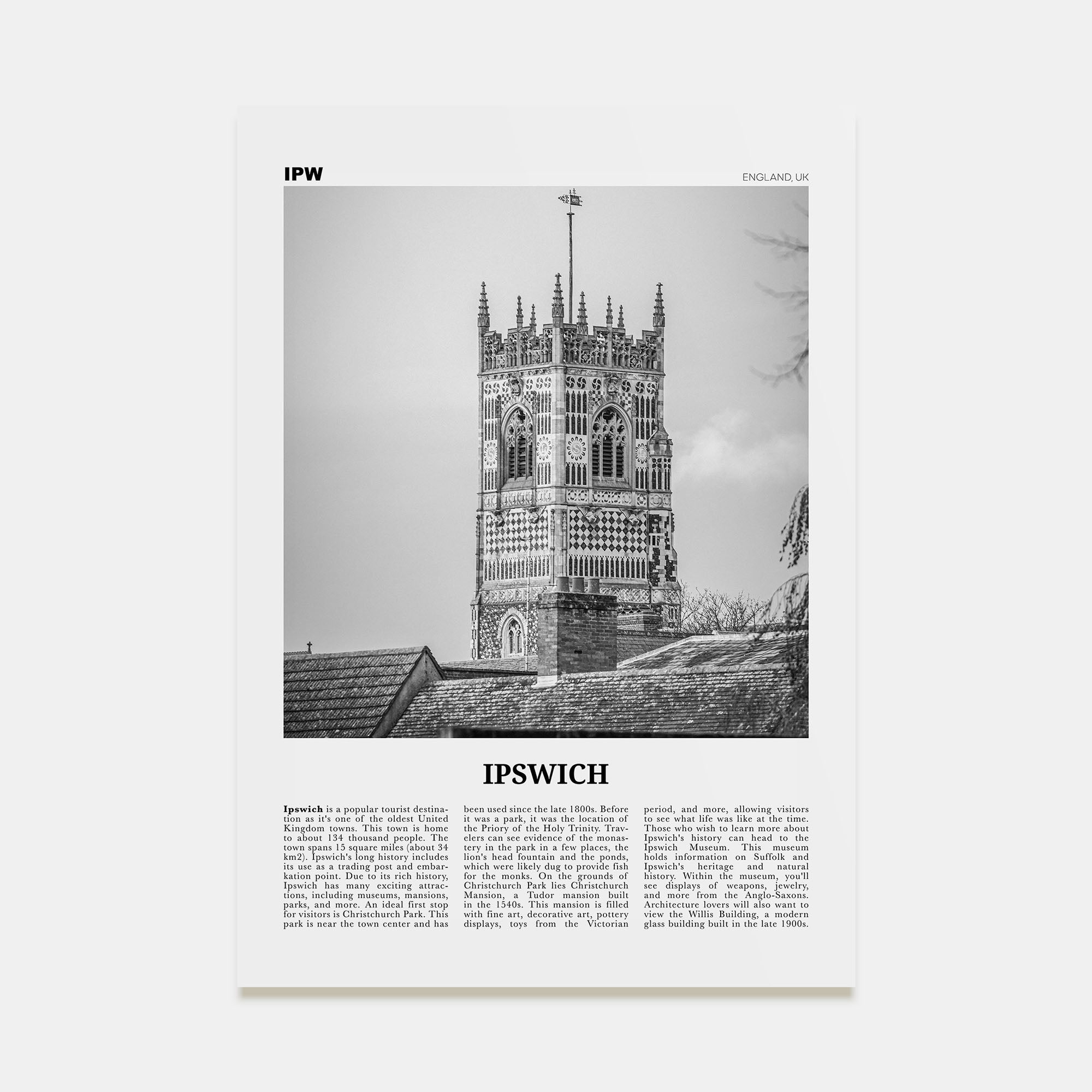 Ipswich Travel B&W Poster