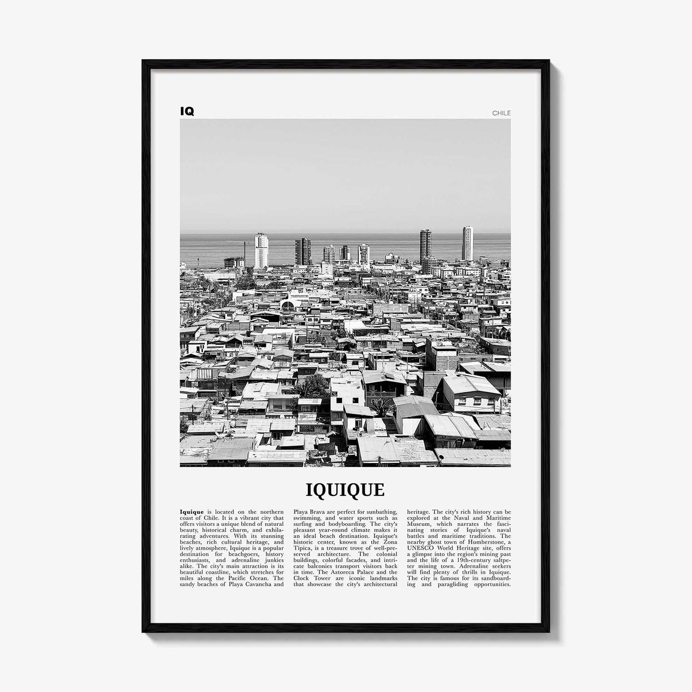 Iquique Print Black and White, Iquique Wall Art, Iquique Poster, Iquique Photo, Iquique Wall Décor, Iquique Map, Chile