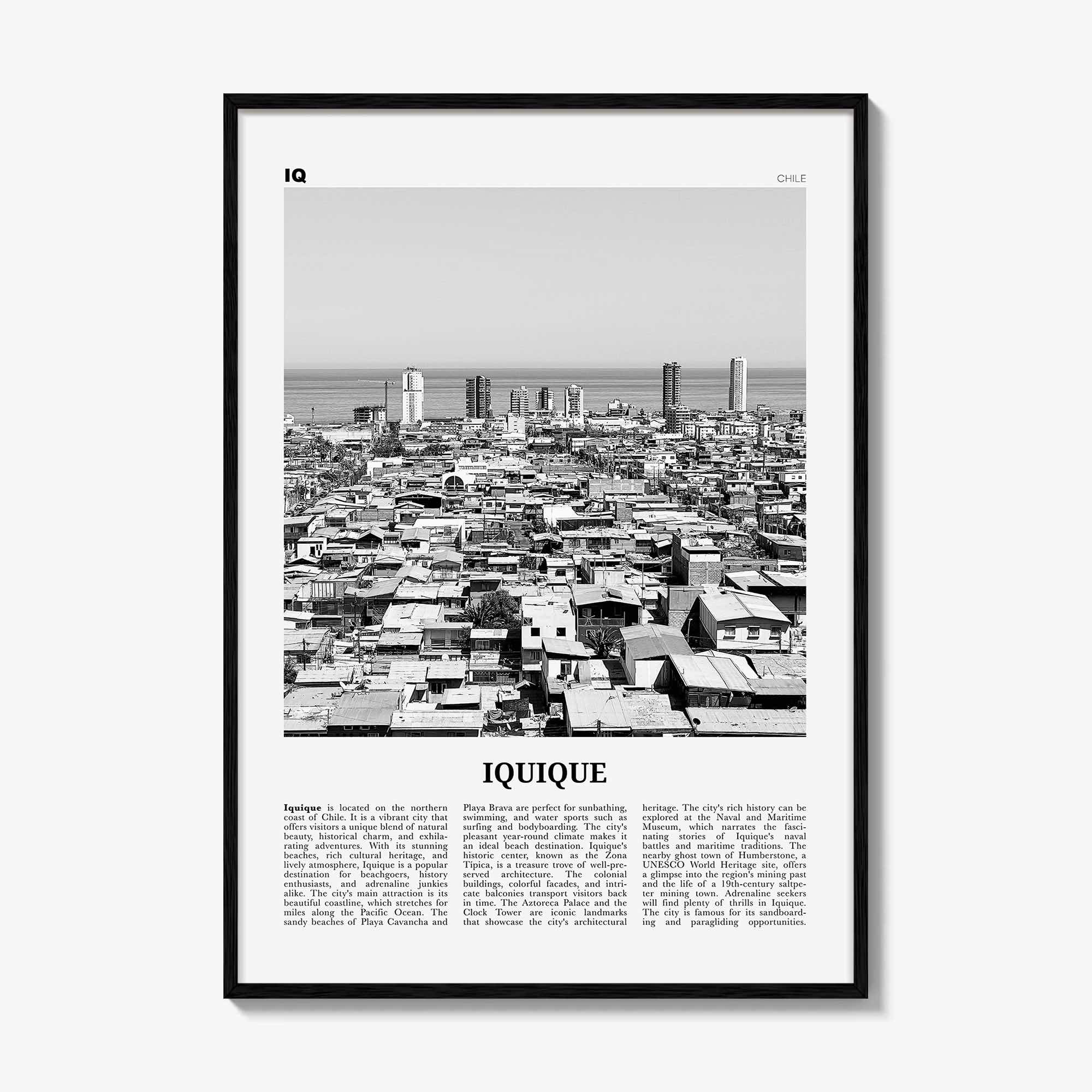Iquique Print Black and White, Iquique Wall Art, Iquique Poster, Iquique Photo, Iquique Wall Décor, Iquique Map, Chile
