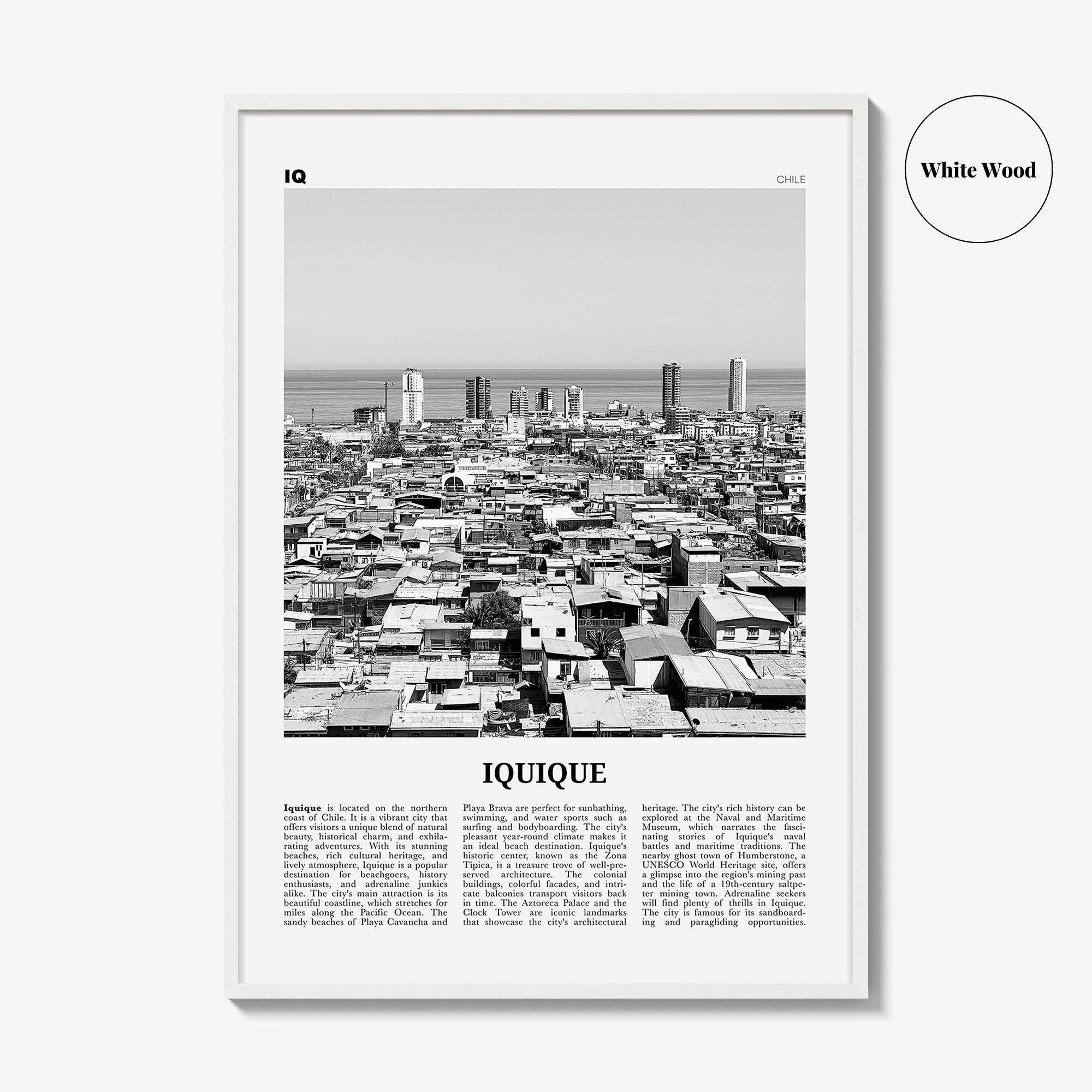 Iquique Print Black and White, Iquique Wall Art, Iquique Poster, Iquique Photo, Iquique Wall Décor, Iquique Map, Chile