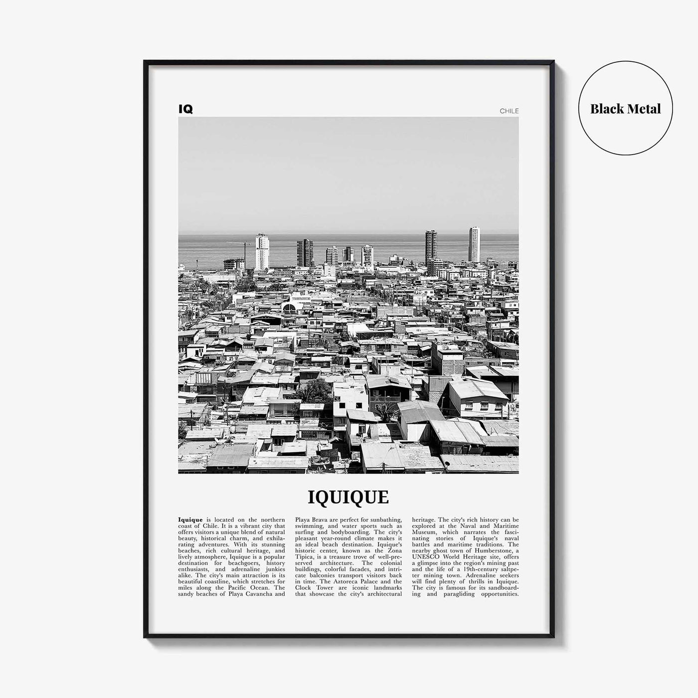 Iquique Print Black and White, Iquique Wall Art, Iquique Poster, Iquique Photo, Iquique Wall Décor, Iquique Map, Chile