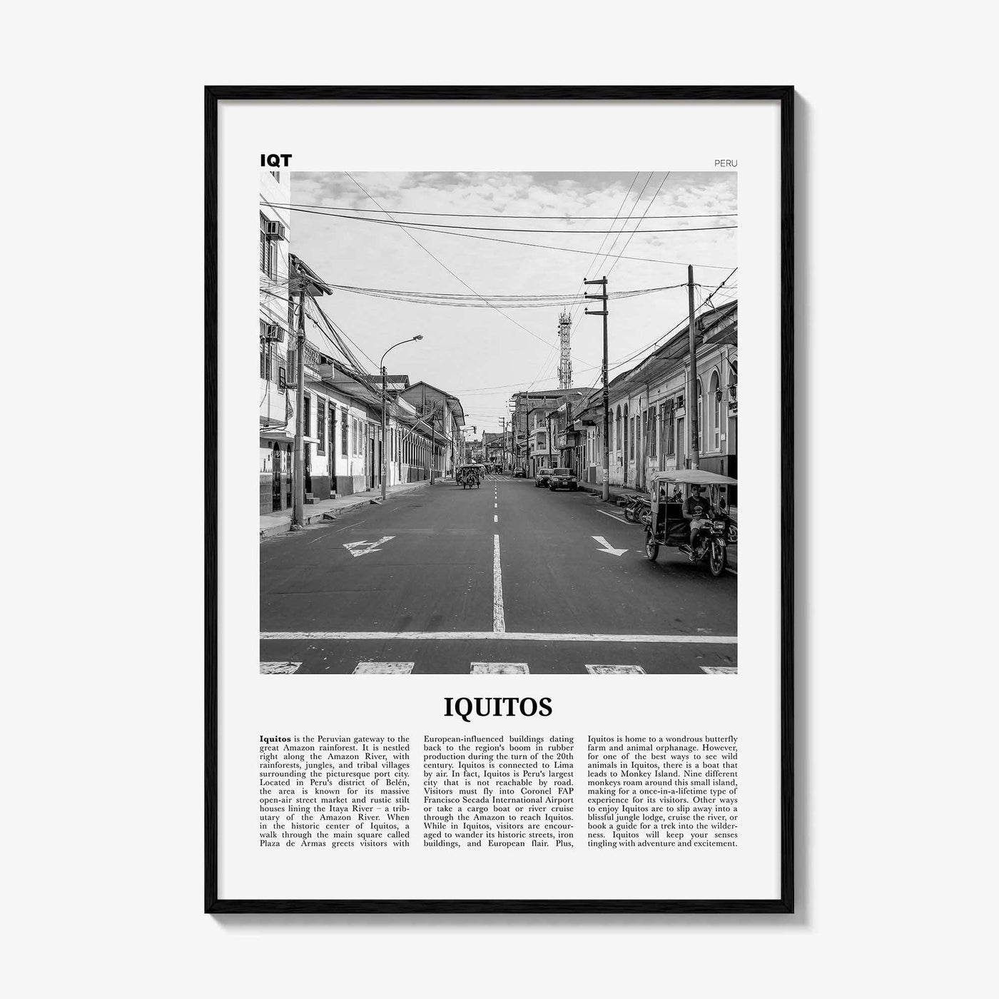 Iquitos Print Black and White, Iquitos Wall Art, Iquitos Poster, Iquitos Photo, Iquitos Wall Décor, Iquitos Map, Peru